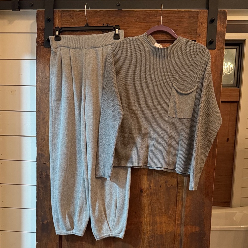 Gray Knit Sweater and Jogger Set